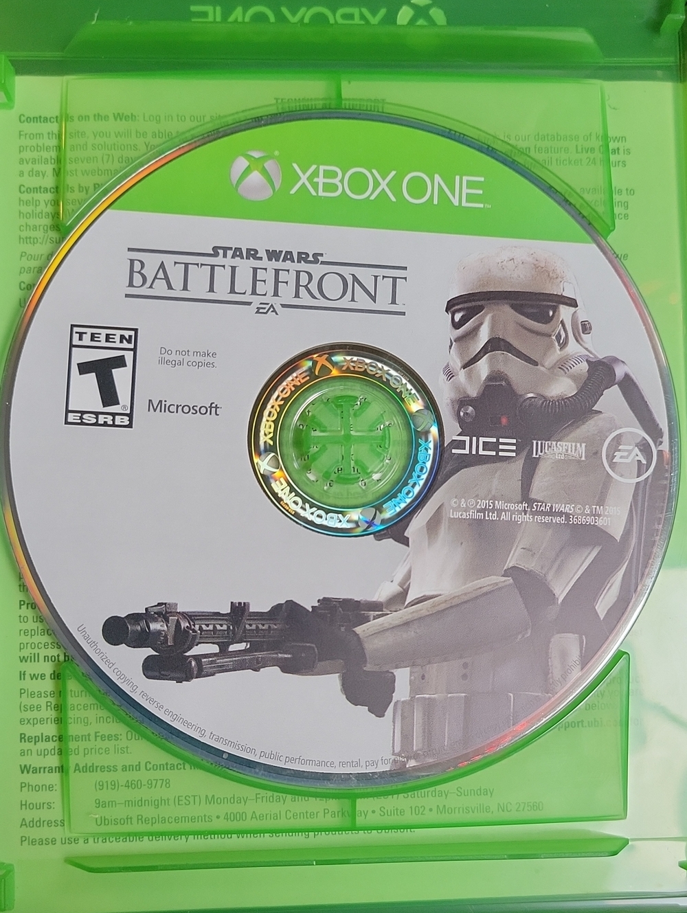 Microsoft Xbox One Star Wars Battlefront Disc with Stormtrooper Artwork